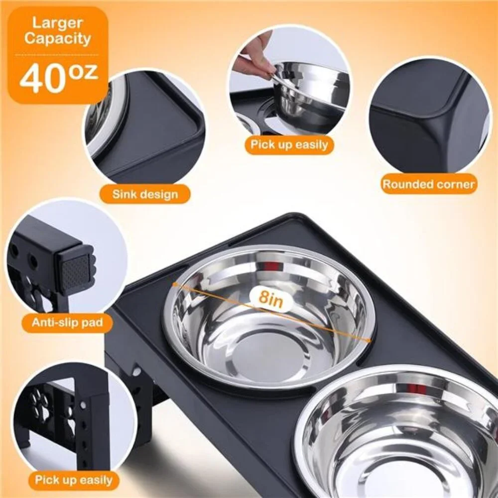 Elevated Dog Bowls, Raised Dog Bowl with 2 Stainless Steel Dog Food Bowls